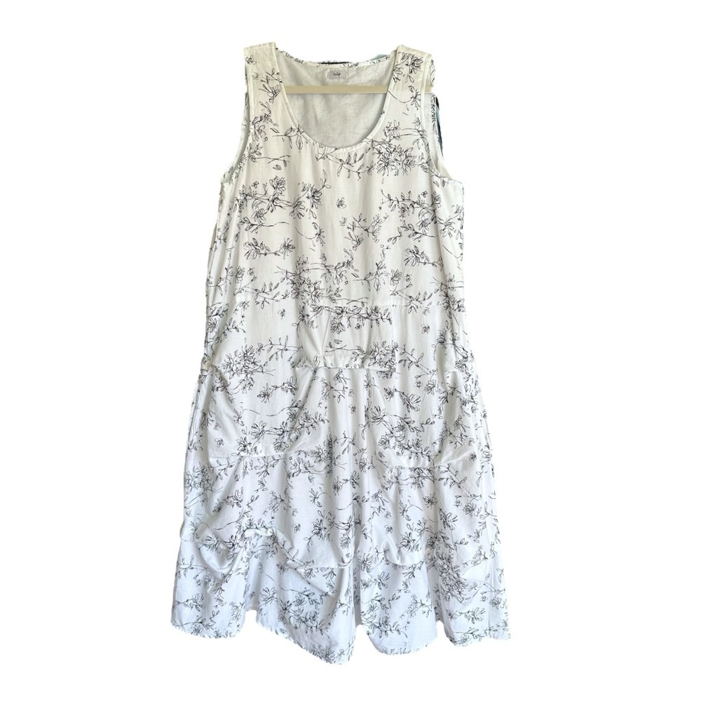 TULIP White Cotton MIDI Dress‎ Trapeze Lagenlook Coastal Beachy Pockets Small